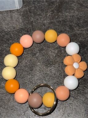 Silicone Beaded Flower Stretch Bracelet Keyring - Multi-Color